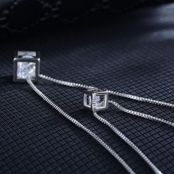 NEW 925 Sterling Silver Diamond Cube Necklace A - Picture 2 of 10
